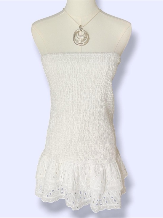 livia lacey cotton scrunch mini dress Edikted Women's Livia Lacey Cotton Scrunch Mini Dress In White